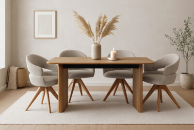 Birk spisegruppe 160-200 natur-Vera spisestoler beige