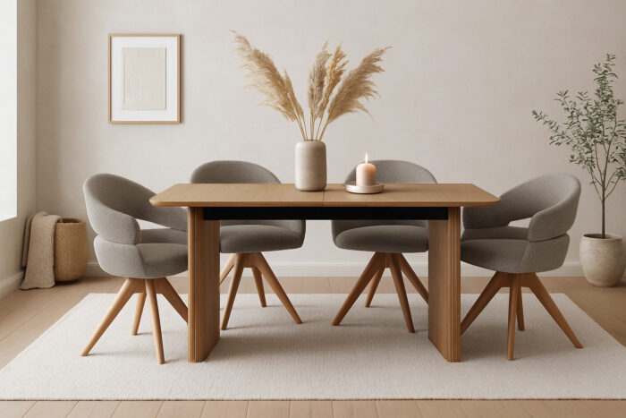 Birk spisegruppe 160-200 natur-Vera spisestoler grå